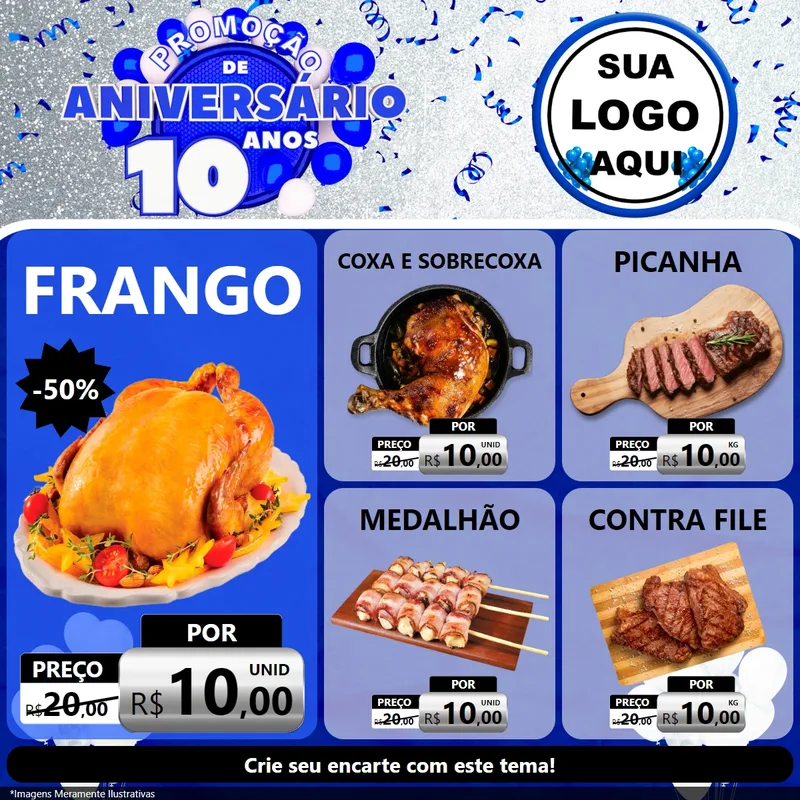 Modelo de Rede Social para Feed Facebook com o tema Promoção de Aniversário - 10 Anos para Assados