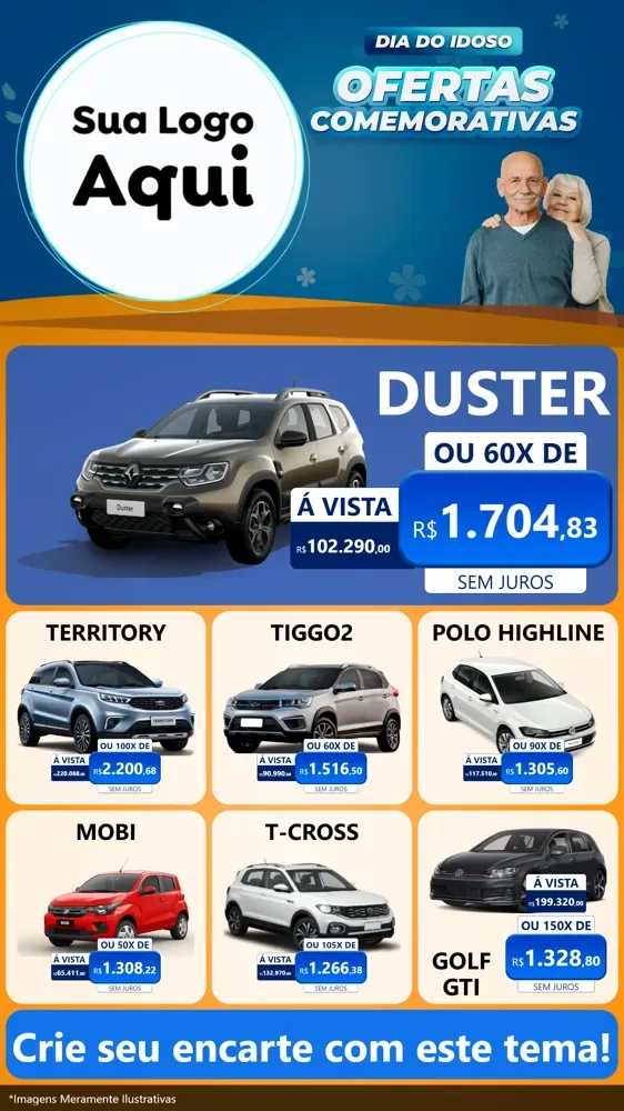 Modelo de Rede Social para Stories com o tema Dia do Idoso para Concessionaria de Carros