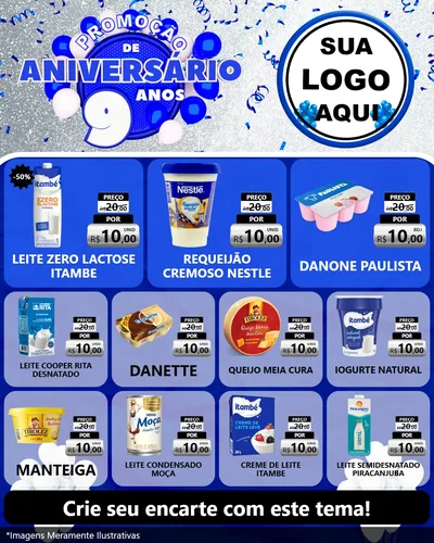 Modelo de Rede Social para Feed Instagram com o tema Promoção de Aniversário - 9 Anos para Frios e Laticínios
