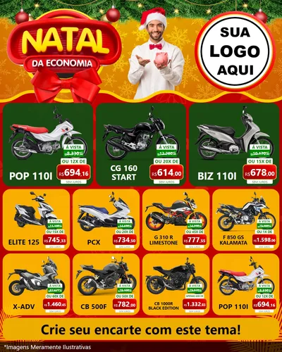 Modelo de Rede Social para Feed Instagram com o tema Natal da Economia para Concessionaria de Motos