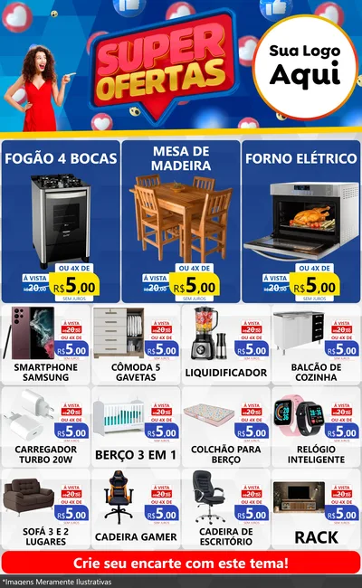 Modelo de Encarte para Encarte Grande com o tema Super Ofertas para Móveis e Eletro