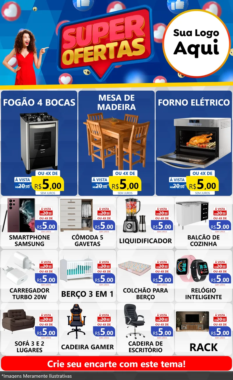 Modelo de Encarte para Encarte Grande com o tema Super Ofertas para Móveis e Eletro