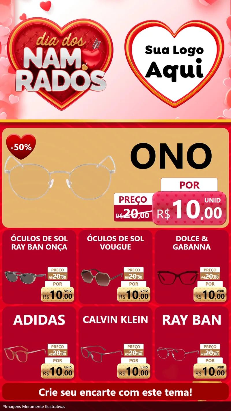 Modelo de Rede Social para Stories com o tema Dia dos Namorados para Óticas