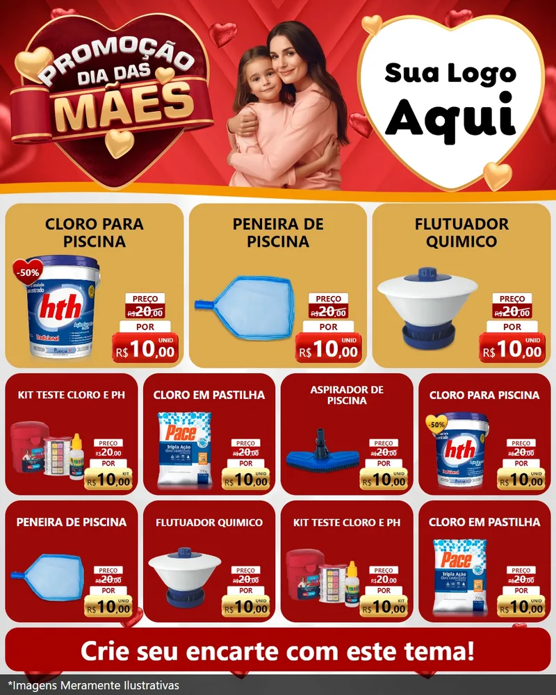 Modelo de Rede Social para Feed Instagram com o tema Promoção Dia das Mães para Produtos para Piscina