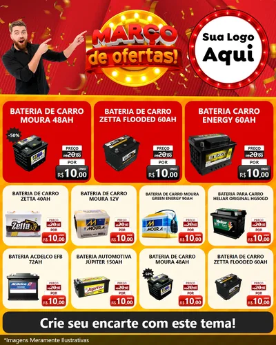 Modelo de Rede Social para Feed Instagram com o tema Março de Ofertas! para Baterias Elétricas
