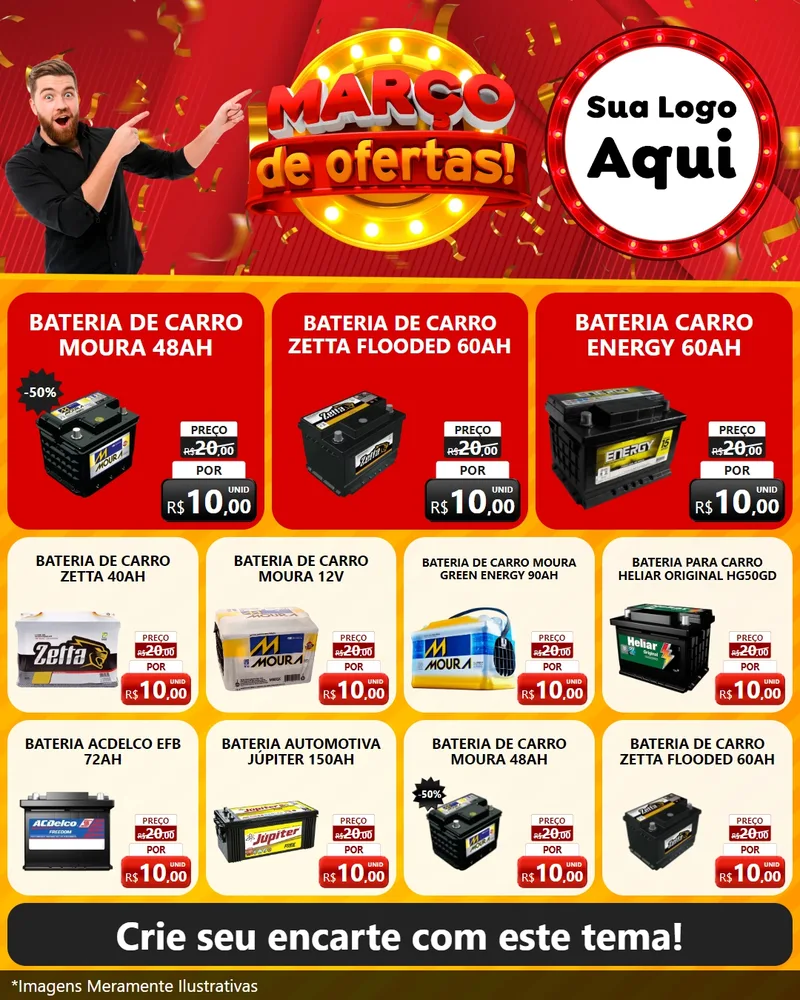 Modelo de Rede Social para Feed Instagram com o tema Março de Ofertas! para Baterias Elétricas