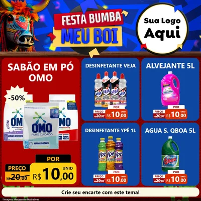 Modelo de Rede Social para Feed Facebook com o tema Festa Bumba meu Boi para Produtos de Limpeza