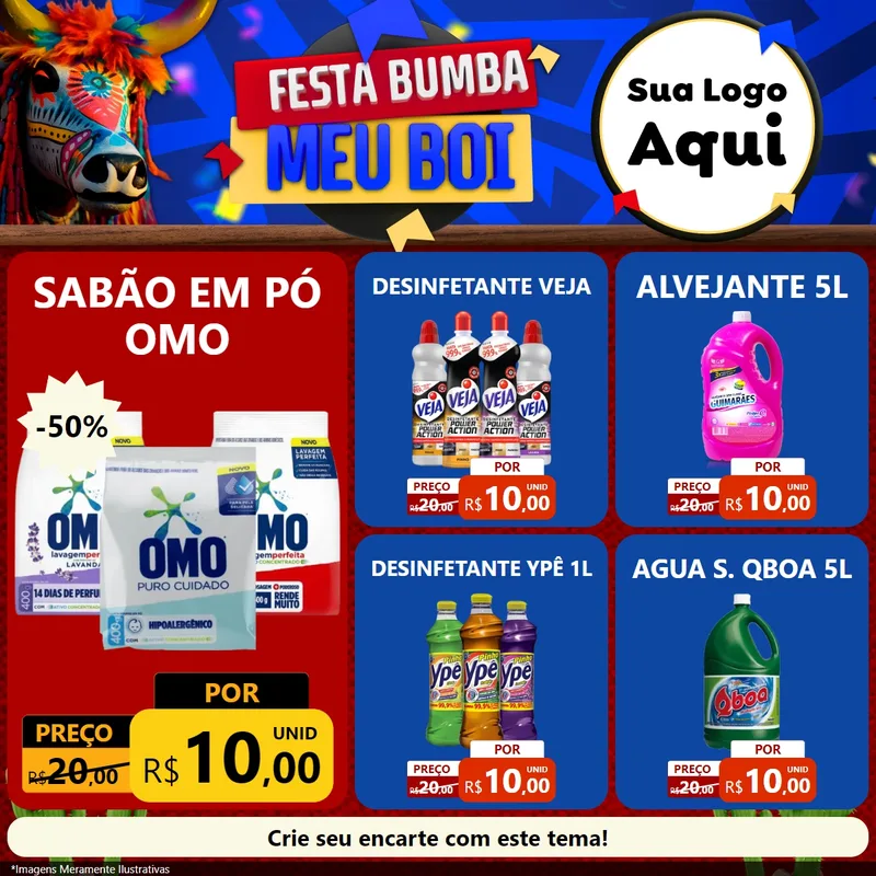Modelo de Rede Social para Feed Facebook com o tema Festa Bumba meu Boi para Produtos de Limpeza