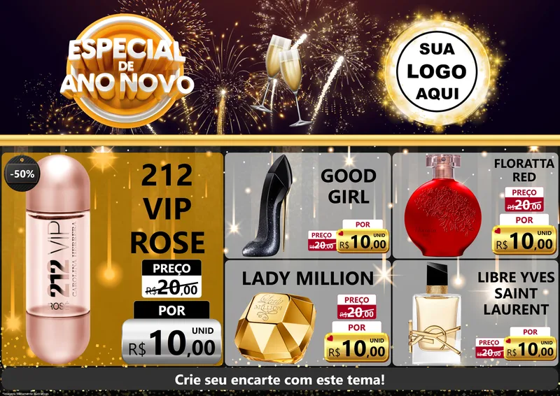 Modelo de Encarte para Encarte A4 Horizontal com o tema Especial de Ano Novo para Perfumes