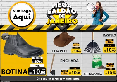 Modelo de Encarte para Encarte A4 Horizontal com o tema Mega Saldão de Janeiro para Agropecuária