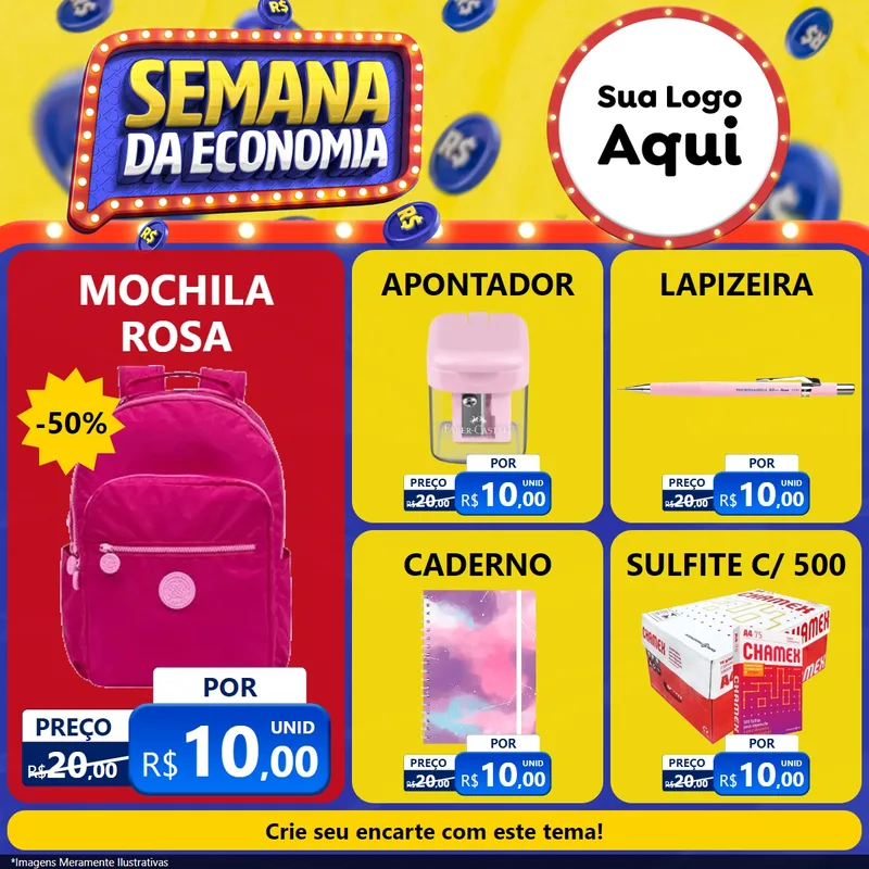 Modelo de Rede Social para Feed Facebook com o tema Semana da Economia para Papelaria