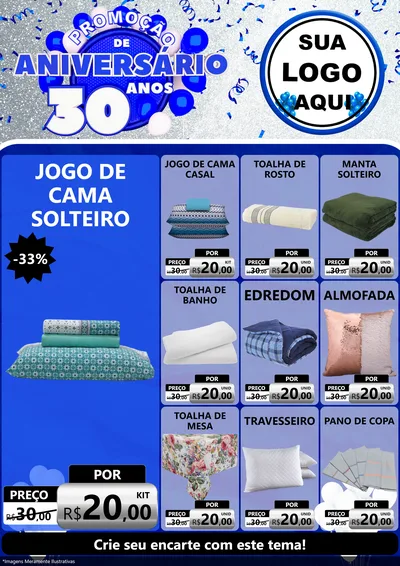 Modelo de Encarte para Encarte A4 Vertical com o tema Promoção de Aniversário - 30 Anos para Cama, Mesa e Banho