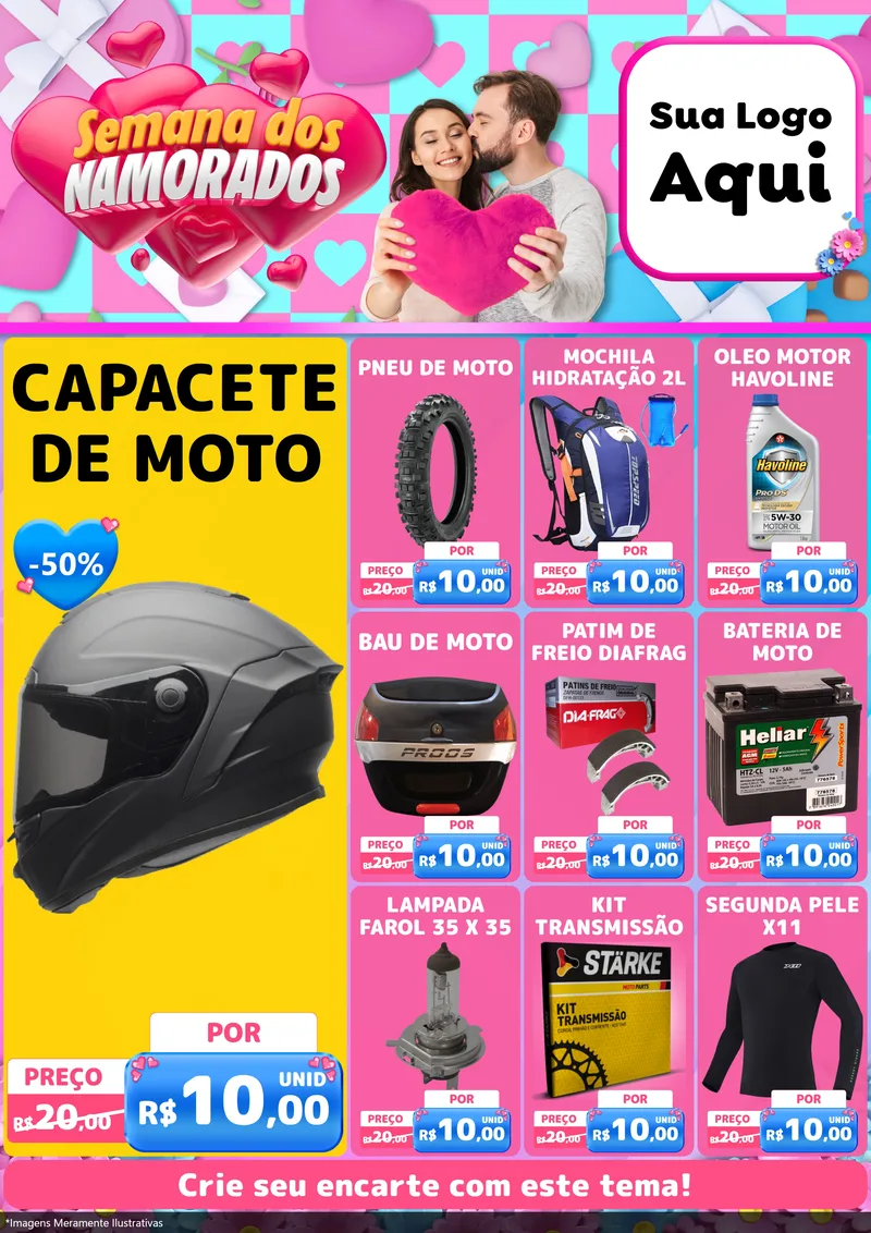 Modelo de Encarte para Encarte A4 Vertical com o tema Semana dos Namorados para Moto peças
