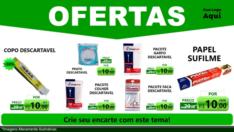 Modelo de TV para TV Horizontal com o tema Ofertas Verde Cartaz para Embalagens