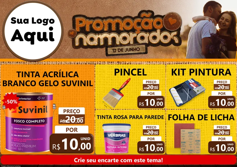 Modelo de Encarte para Encarte A4 Horizontal com o tema Promoção Namorados para Tintas e Ferramentas