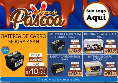 Modelo de Encarte para Encarte A4 Horizontal com o tema Ofertas de Páscoa para Baterias Elétricas