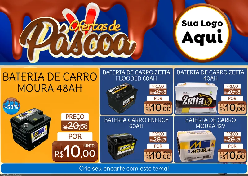 Modelo de Encarte para Encarte A4 Horizontal com o tema Ofertas de Páscoa para Baterias Elétricas