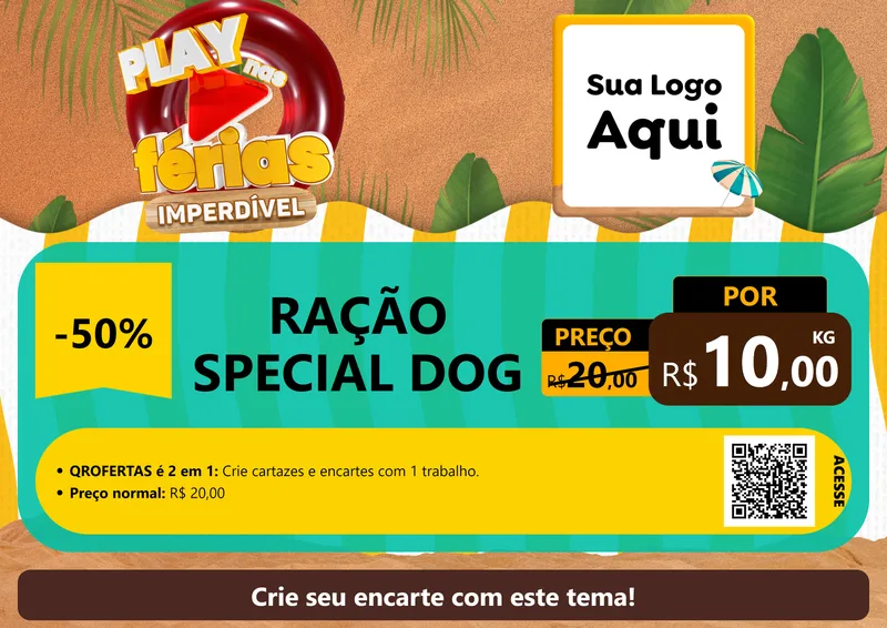 Modelo de Cartaz para Cartaz A4 Horizontal com o tema Play Nas Férias Imperdível para Pet Shop