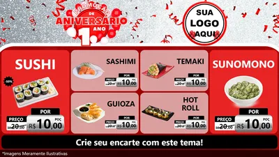 Modelo de TV para TV Horizontal com o tema Promoção de Aniversário - 1 Ano para Comida japonesa