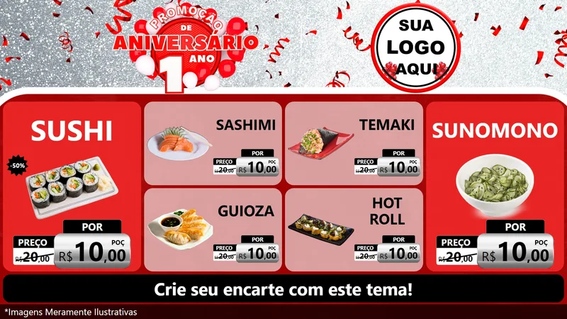 Modelo de TV para TV Horizontal com o tema Promoção de Aniversário - 1 Ano para Comida japonesa