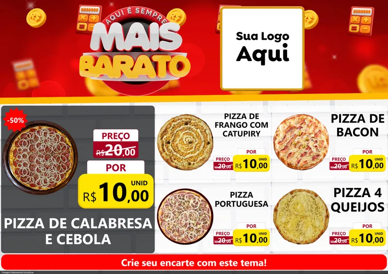 Modelo de Encarte para Encarte A4 Horizontal com o tema Mais Barato para Pizzaria