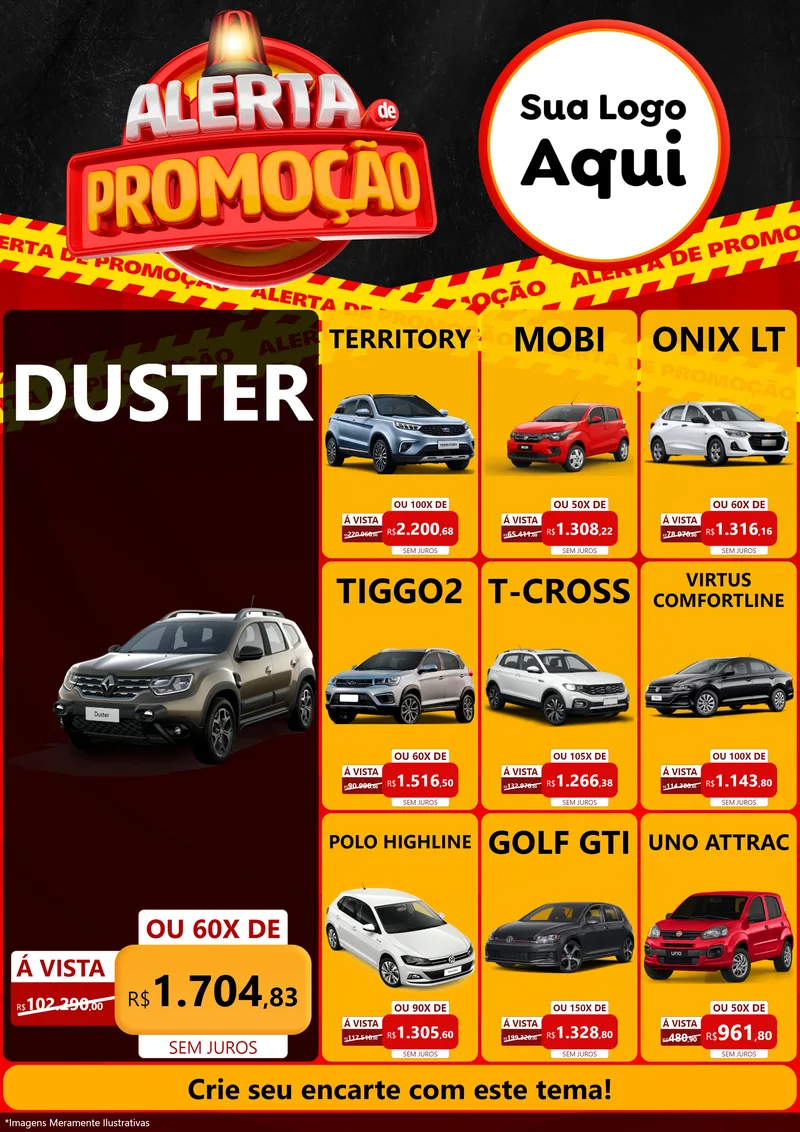 Modelo de Encarte para Encarte A4 Vertical com o tema Alerta de Promoção para Concessionaria de Carros