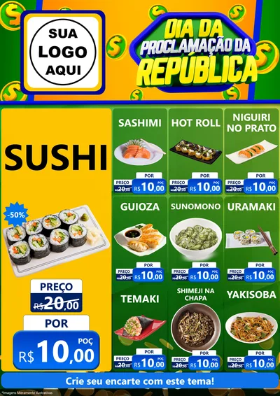 Modelo de Encarte para Encarte A4 Vertical com o tema Dia Da Proclamação da República para Comida japonesa