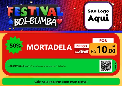 Modelo de Cartaz para Cartaz A4 Horizontal com o tema Festival Boi-Bumbá para Frios e Laticínios