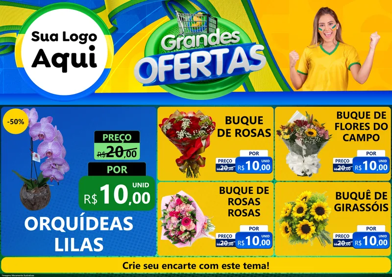 Modelo de Encarte para Encarte A4 Horizontal com o tema Grandes Ofertas para Floricultura e jardim