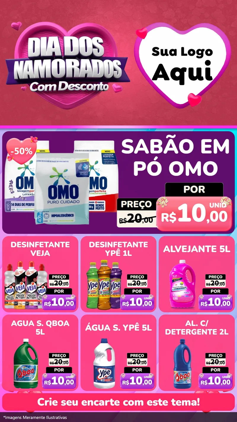 Modelo de Rede Social para Stories com o tema Dia Dos Namorados Com Desconto para Produtos de Limpeza