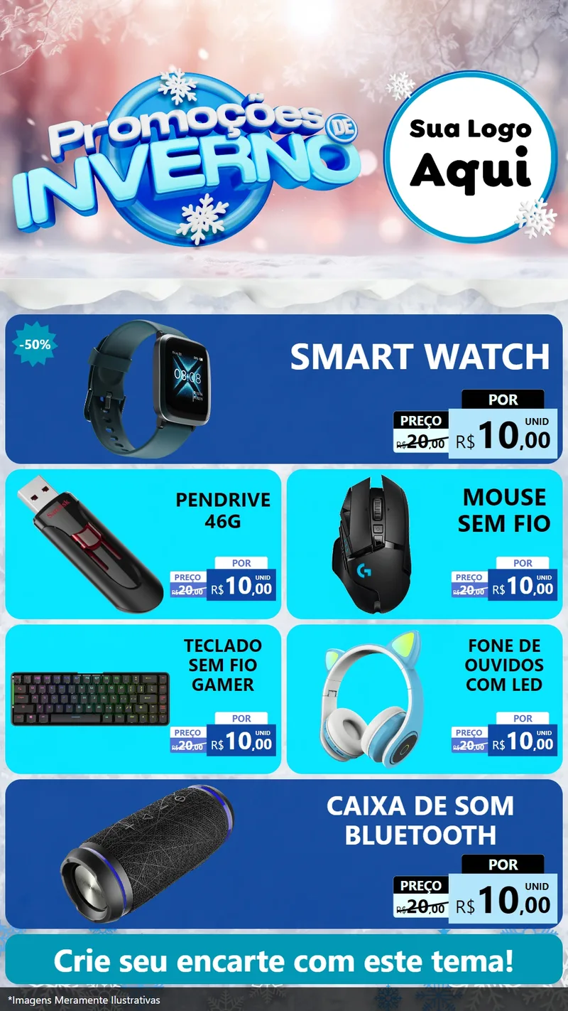 Modelo de TV para TV Vertical com o tema Promoções de Inverno para Informática