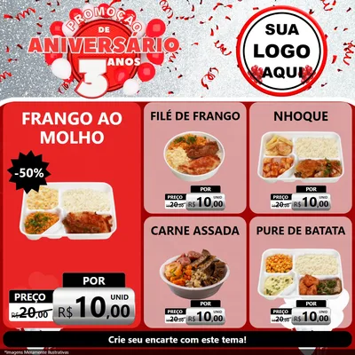 Modelo de Rede Social para Feed Facebook com o tema Promoção de Aniversário - 3 Anos para Restaurante