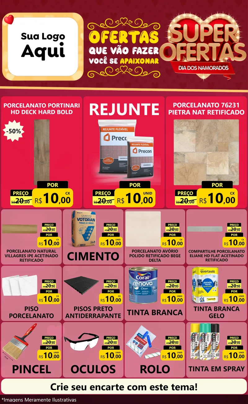Modelo de Encarte para Encarte Grande com o tema Dia dos Namorados para Pisos e revestimentos