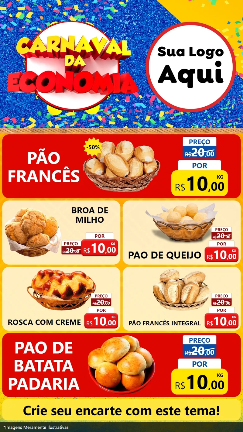 Modelo de TV para TV Vertical com o tema Carnaval da Economia para Padaria