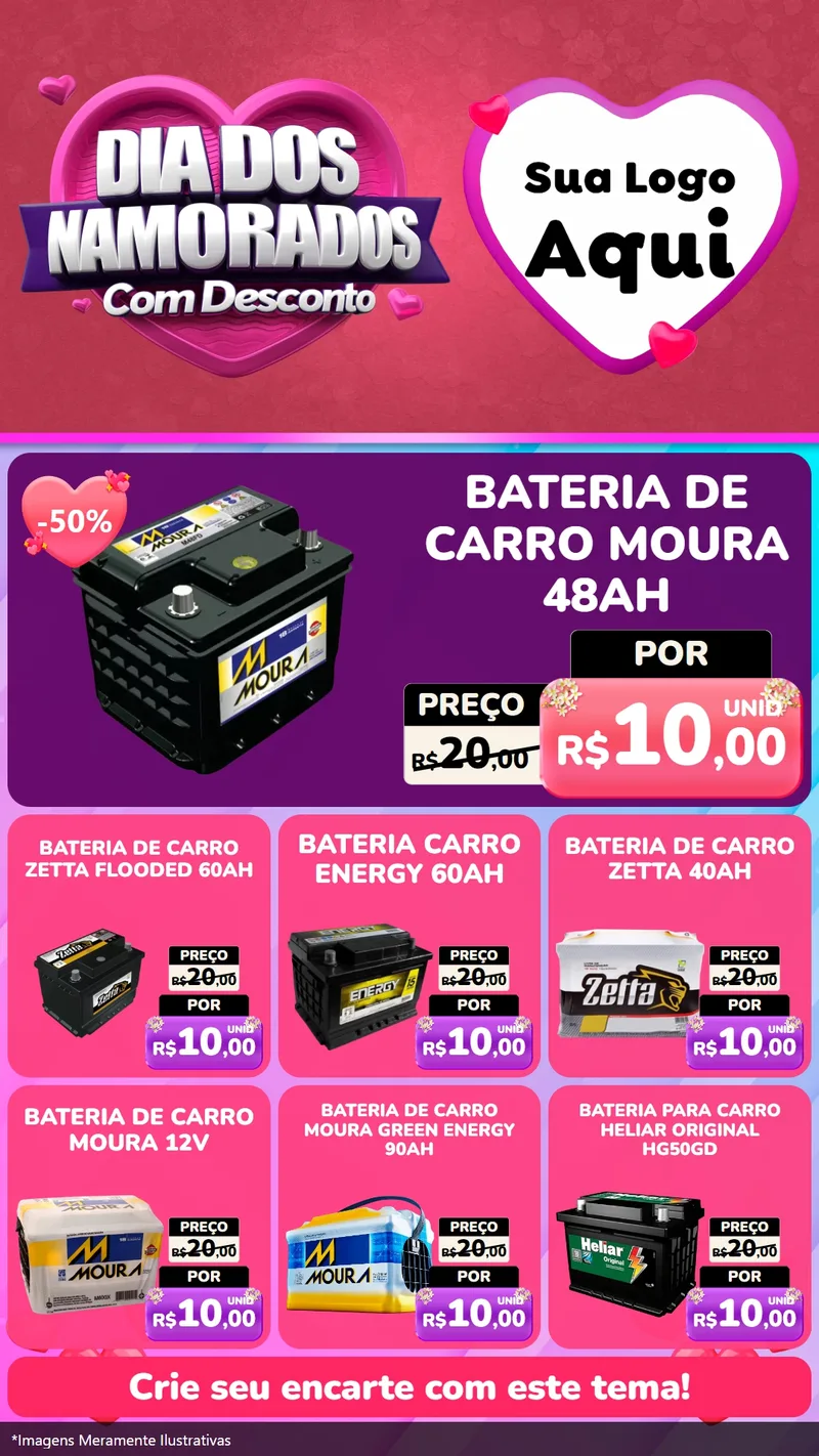Modelo de Rede Social para Stories com o tema Dia Dos Namorados Com Desconto para Baterias Elétricas