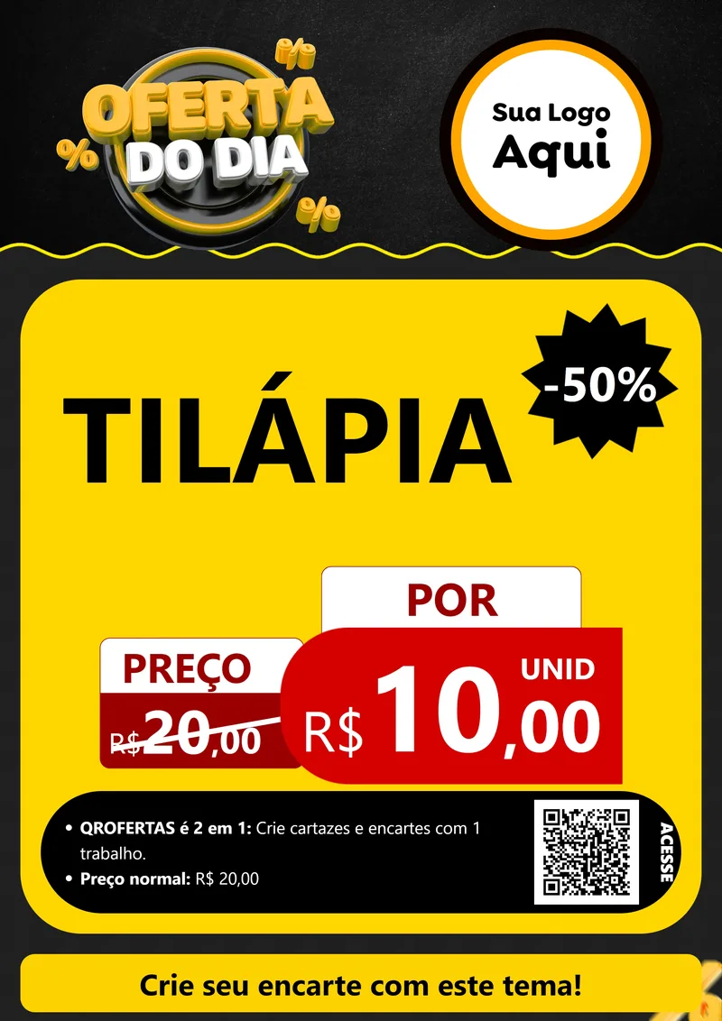 Modelo de Cartaz para Cartaz A4 Vertical com o tema Oferta Do Dia para Peixaria