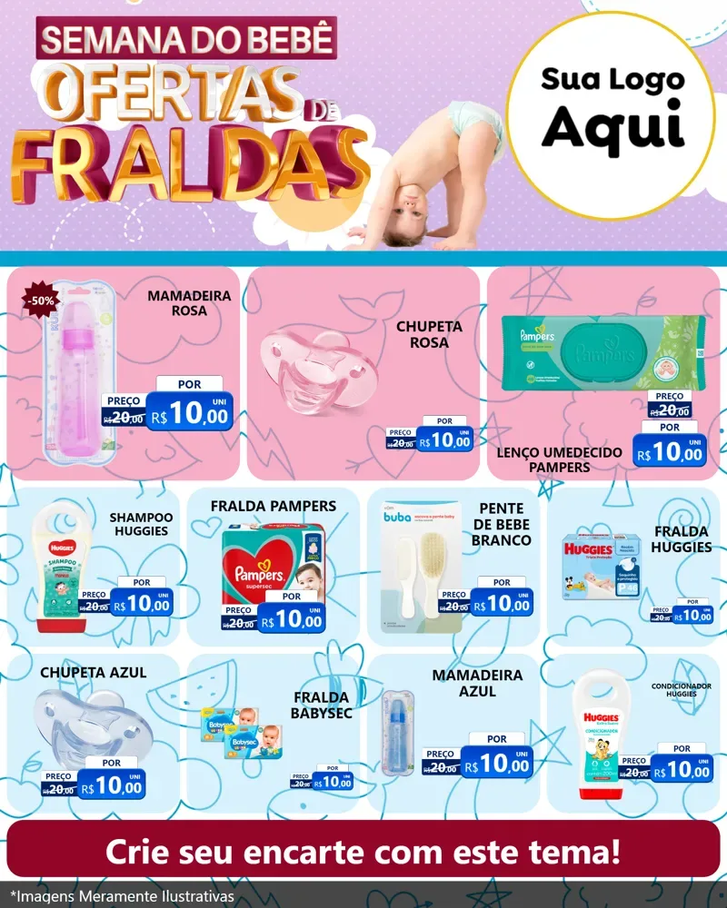 Modelo de Rede Social para Feed Instagram com o tema Semana do Bebê - Ofertas de Fraldas para Bebês