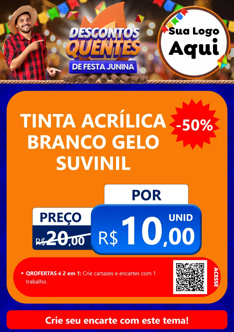 Modelo de Cartaz para Cartaz A4 Vertical com o tema Descontos Quentes de Festa Junina para Tintas e Ferramentas