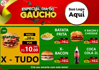 Modelo de Encarte para Encarte A4 Horizontal com o tema Especial Dia do Gaúcho para Hamburgueria