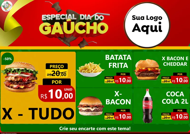 Modelo de Encarte para Encarte A4 Horizontal com o tema Especial Dia do Gaúcho para Hamburgueria