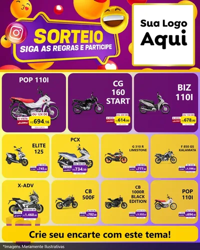 Modelo de Rede Social para Feed Instagram com o tema Sorteio para Concessionaria de Motos