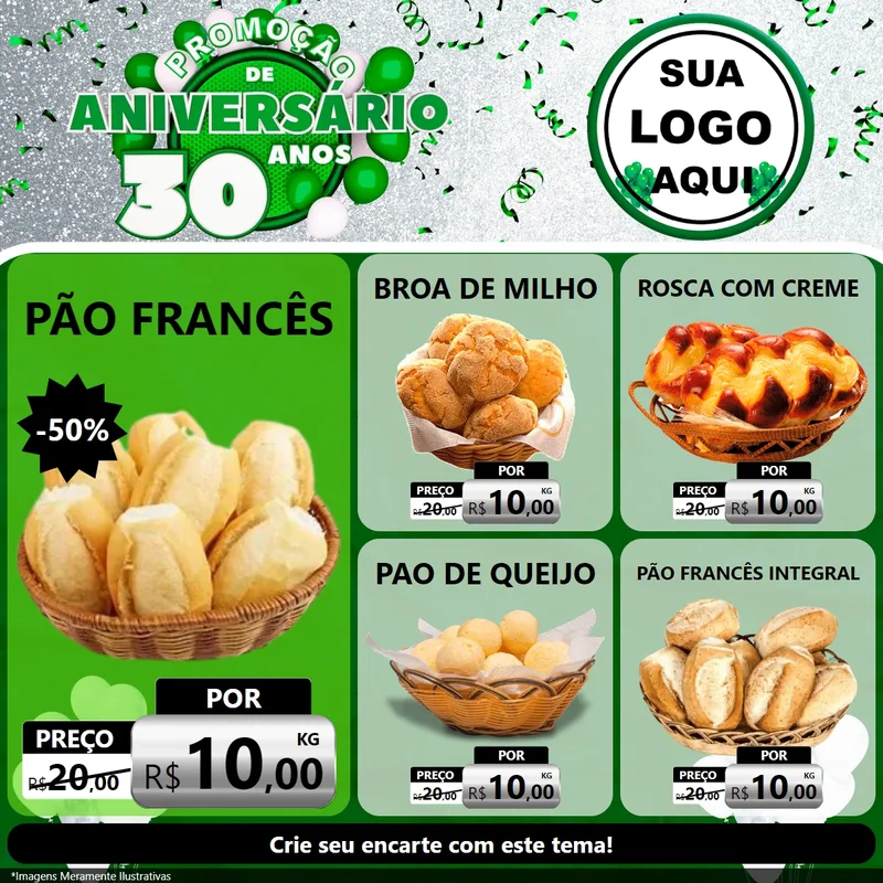 Modelo de Rede Social para Feed Facebook com o tema Promoção de Aniversário - 30 Anos para Padaria