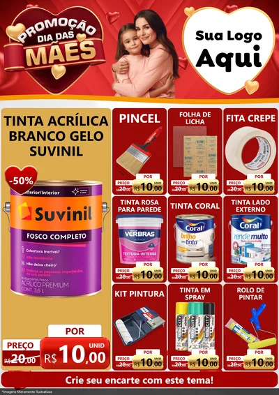 Modelo de Encarte para Encarte A4 Vertical com o tema Promoção Dia das Mães para Tintas e Ferramentas