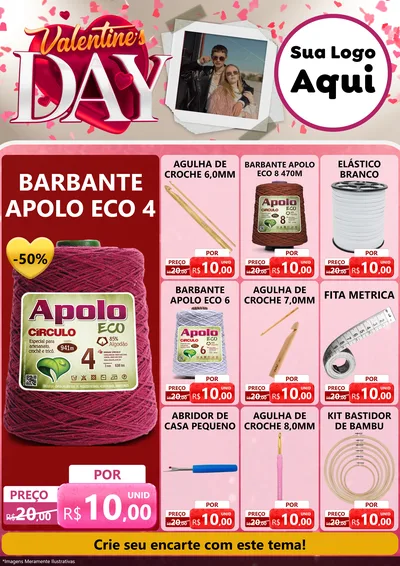 Modelo de Encarte para Encarte A4 Vertical com o tema Valentine's Day para Armarinho e Aviamentos