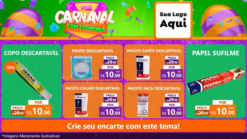 Modelo de TV para TV Horizontal com o tema Pré-Carnaval Com Economia para Embalagens