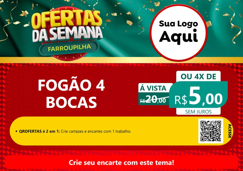 Modelo de Cartaz para Cartaz A4 Horizontal com o tema Ofertas da Semana Farroupilha para Móveis e Eletro
