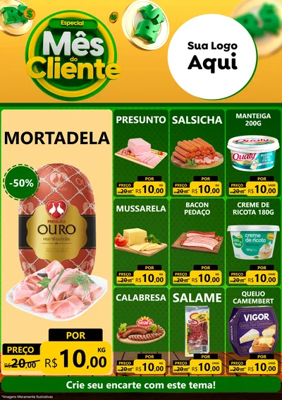 Modelo de Encarte para Encarte A4 Vertical com o tema Especial Mês do Cliente para Frios e Laticínios