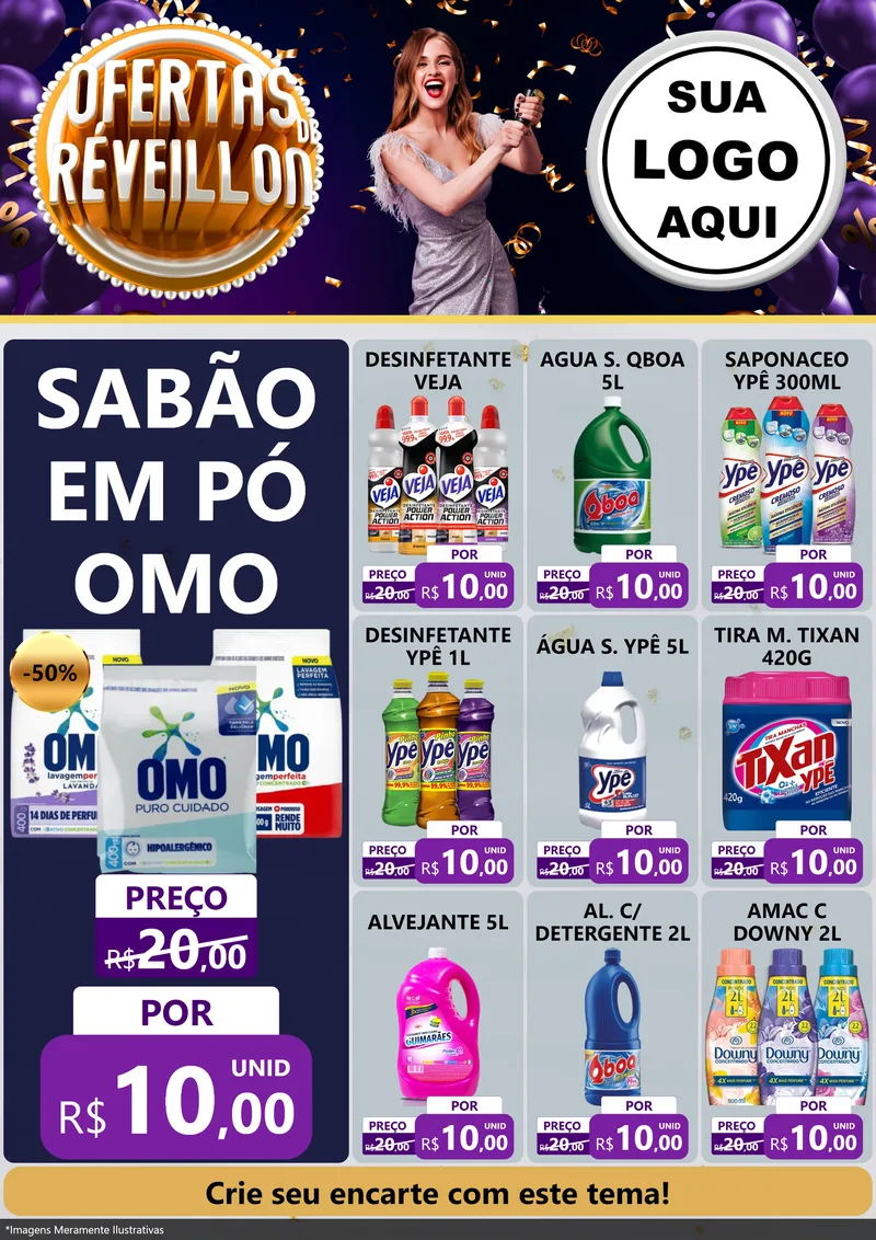 Modelo de Encarte para Encarte A4 Vertical com o tema Ofertas de Réveillon para Produtos de Limpeza