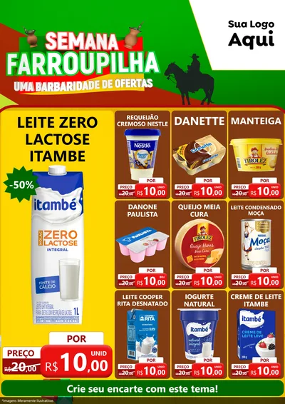 Modelo de Encarte para Encarte A4 Vertical com o tema Semana Farroupilha - Uma Barbaridade de Ofertas para Frios e Laticínios
