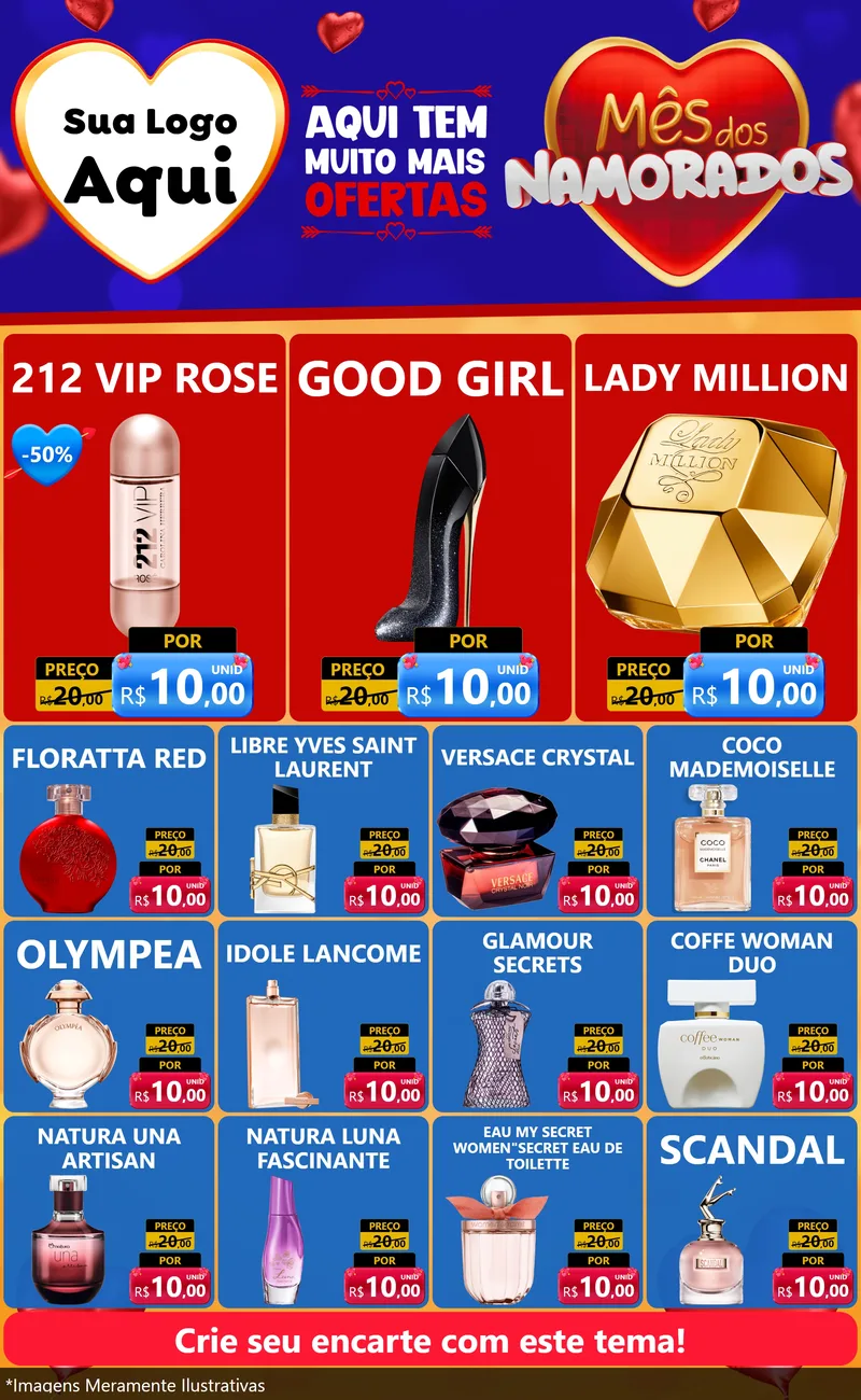 Modelo de Encarte para Encarte Grande com o tema Mês dos Namorados para Perfumes